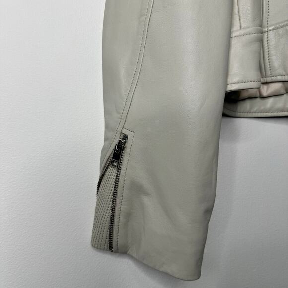 Lamarque Donna Biker Leather Jacket in Stone Grey Cream Size Large - Picture 10 of 13